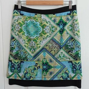 Chic Patterned Pencil Skirt in Green and Blue